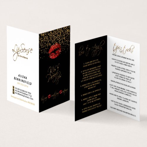 Red Lips  Gold Confetti Instructions Business Card