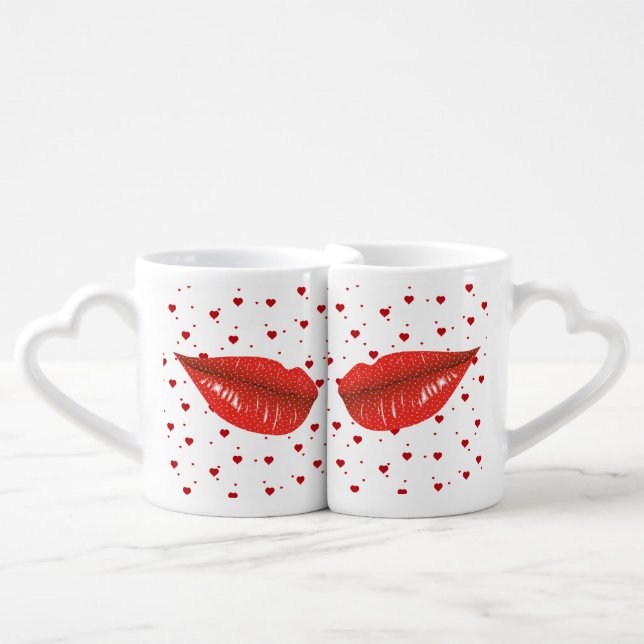 Red Lips & Heart Illustration Coffee Mug Set (Front Nesting)