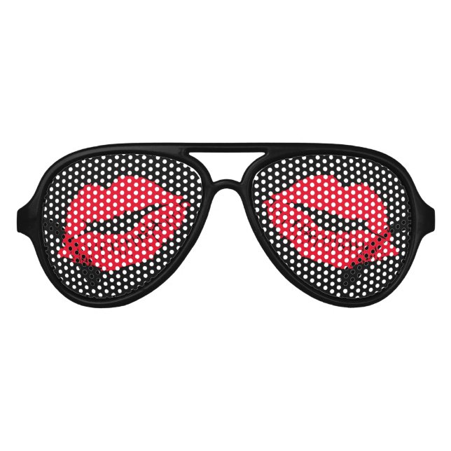 Red Lips Kiss Bachelorette Party Aviator Sunglasses (Front)