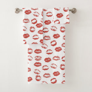 Red Lips Kiss Bath Towel Set