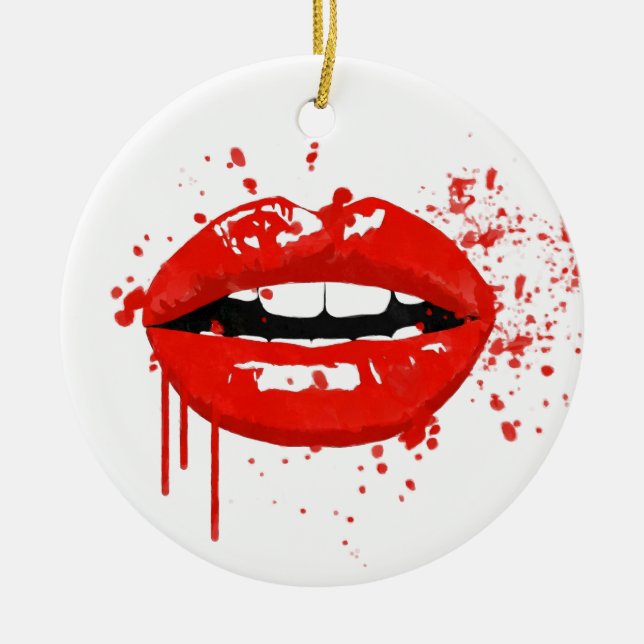 Red lips kiss beauty fashion makeup ceramic ornament (Front)