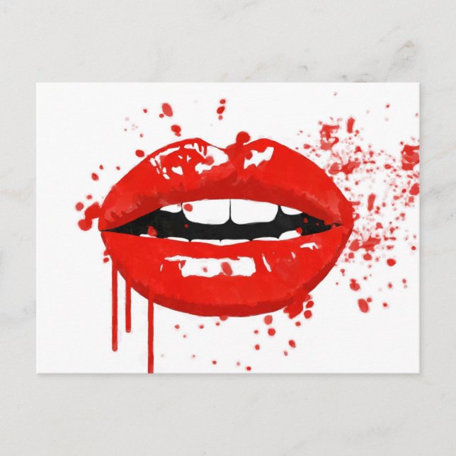 Red lips kiss beauty fashion makeup postcard (Front)