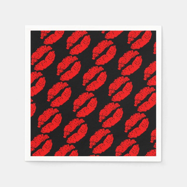 Red Lips Kiss Beauty Makeup Birthday Party Napkins (Front)
