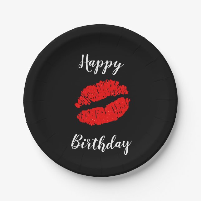 Red Lips Kiss Beauty Makeup Birthday Party Paper Plates (Front)