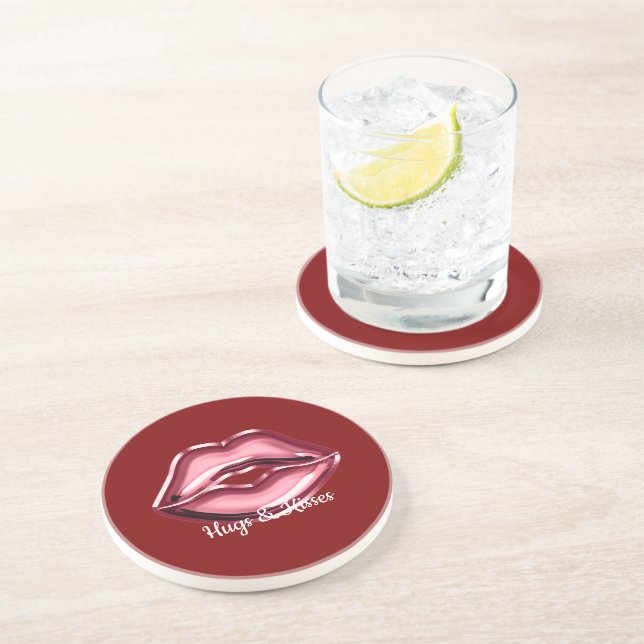 Red Lips Kiss Coaster (Side)