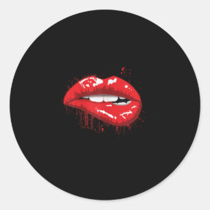 Red Lips Kiss Girl T Shirt Birthday Christmas Gift Classic Round Sticker
