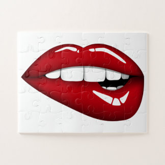 Red lips kiss girly funny unique white adult  outd jigsaw puzzle