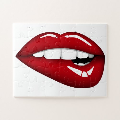 Red lips kiss girly funny unique white adult  outd jigsaw puzzle