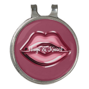 Red Lips Kiss Hearts Golf Hat Clip