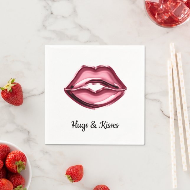 Red Lips Kiss Hearts Napkins (Insitu)