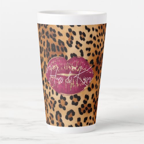 Red Lips Kiss Leopard  Latte Mug