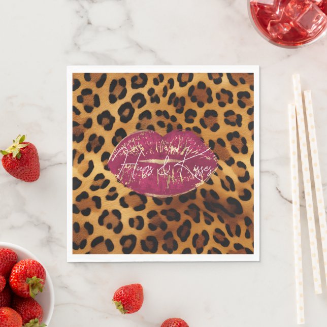 Red Lips Kiss Leopard Napkins (Insitu)