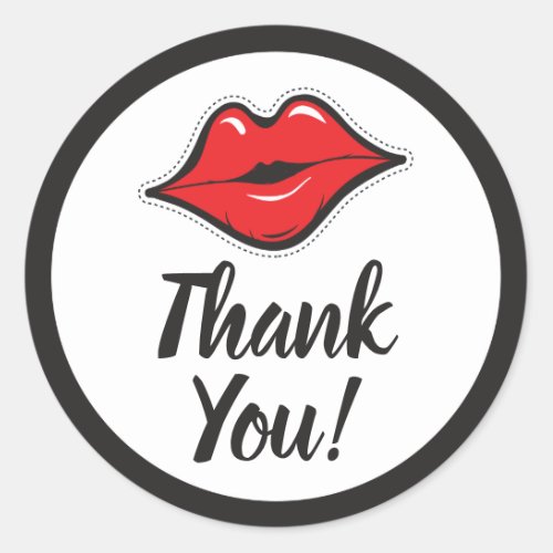 Red Lips Kiss Lipstick  Beauty Supply Thank You Classic Round Sticker