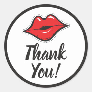 Red Lips Kiss Lipstick & Beauty Supply Thank You Classic Round Sticker