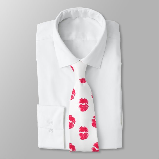 Red Lips Kiss Lipstick Kisses Valentine's Day Neck Tie (Tied)