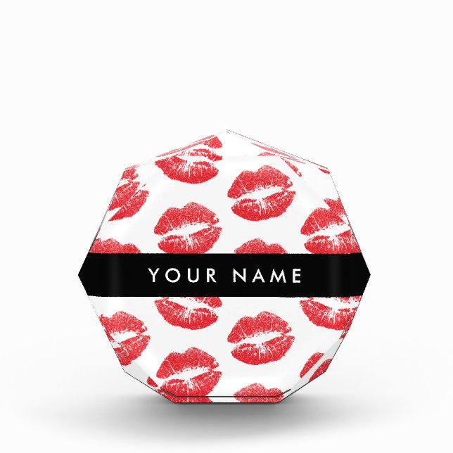 Red Lips, Kiss, Lipstick, Your Name, Personalise Acrylic Award (Front)