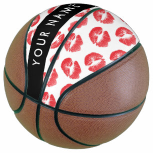 Red Lips, Kiss, Lipstick, Your Name, Personalise Basketball