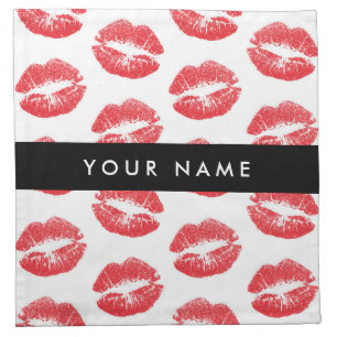 Red Lips, Kiss, Lipstick, Your Name, Personalise Cloth Napkin