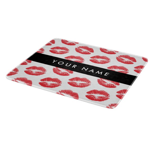 Red Lips, Kiss, Lipstick, Your Name, Personalise Cutting Board (Corner)