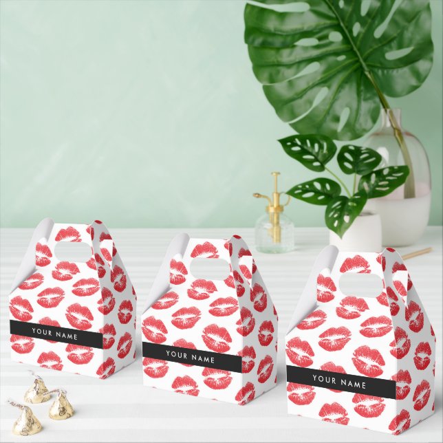 Red Lips, Kiss, Lipstick, Your Name, Personalise Favor Boxes (Multiple)