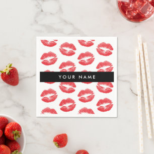 Red Lips, Kiss, Lipstick, Your Name, Personalise Napkins