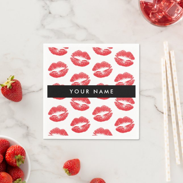 Red Lips, Kiss, Lipstick, Your Name, Personalise Napkins (Insitu)