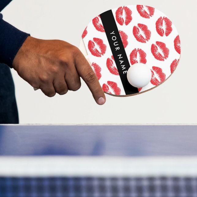 Red Lips, Kiss, Lipstick, Your Name, Personalise Ping Pong Paddle (Insitu)