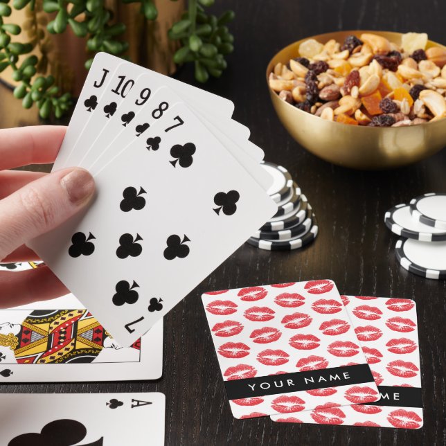 Red Lips, Kiss, Lipstick, Your Name, Personalise Poker Cards (In Situ)