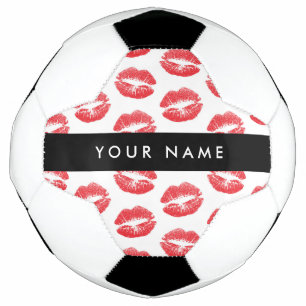 Red Lips, Kiss, Lipstick, Your Name, Personalise Soccer Ball