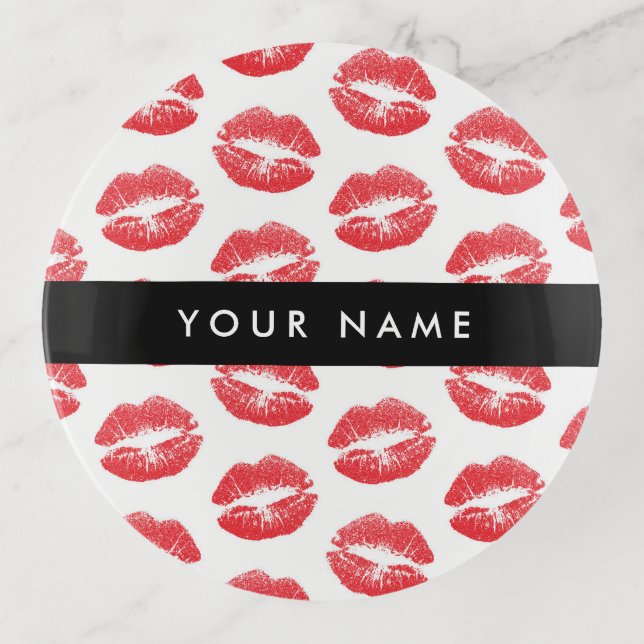 Red Lips, Kiss, Lipstick, Your Name, Personalise Trinket Tray (Front)