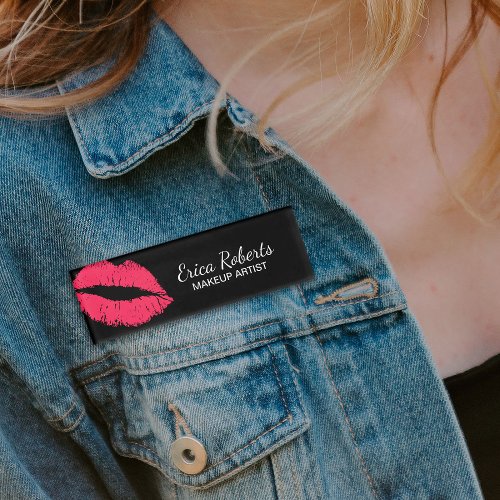Red Lips Kiss Makeup Artist Beauty Salon Name Tag