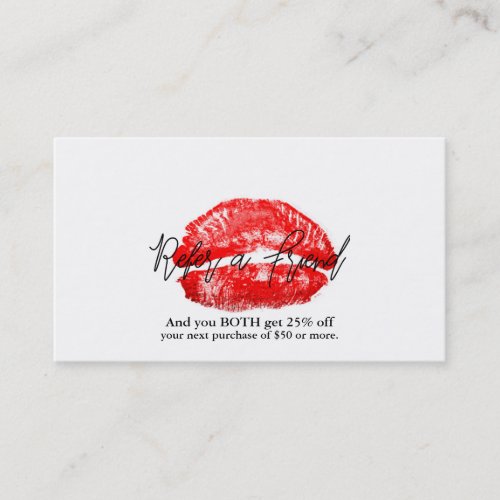 Red Lips Kiss Makeup Beauty Glam Refer a Friend Referral Card