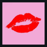 Red Lips Kiss Mod Pop Art Custom Color Background Poster<br><div class="desc">Red Lips design. Features a mouth kiss with red lipstick, on a lavender pink background, or customize and pick white, black, or any color. Theme can be love, dating, engaged, wedding, romance, married or pop art. Designed to fit this product size, other sizes may alter the design placement. Image can...</div>