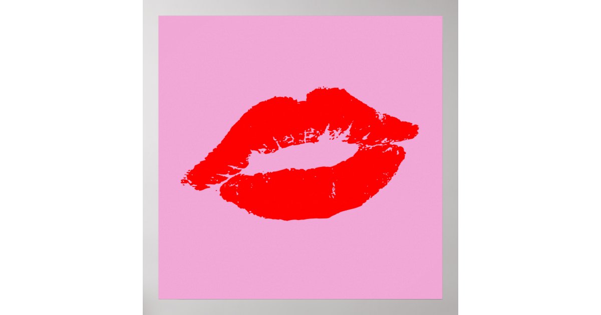 Red Lips Kiss Mod Pop Art Custom Color Background Poster | Zazzle