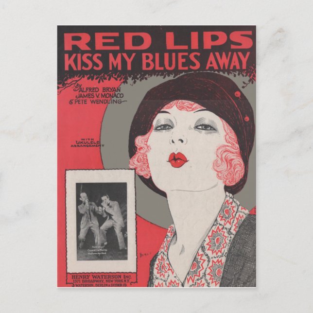 RED LIPS KISS MY BLUES AWAY POSTCARD (Front)