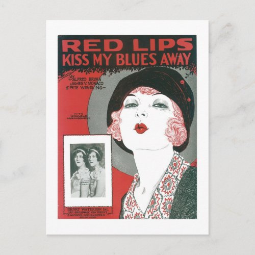 Red Lips Kiss My Blues Away Songbook Cover Postcard