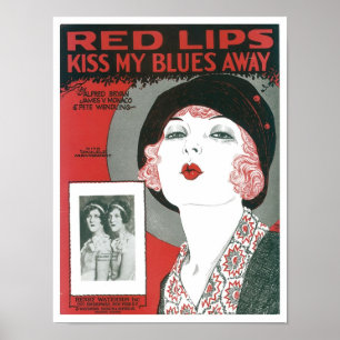 Red Lips Kiss My Blues Away Songbook Cover Poster