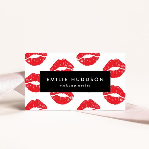 Red Lips Kiss Pattern Of Lips Makeup Artist Business Card