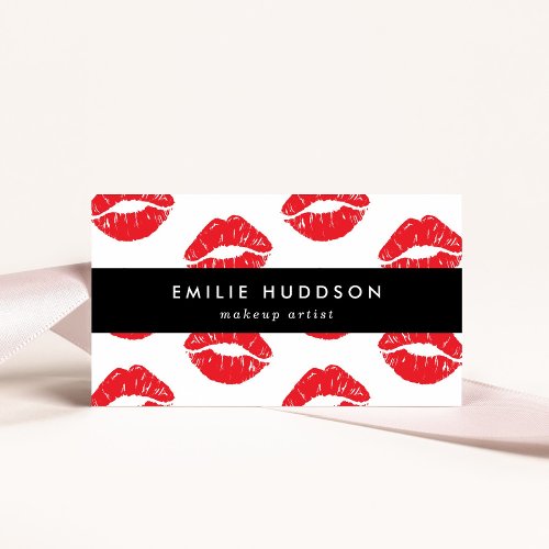 Red Lips Kiss Pattern Of Lips Makeup Artist Business Card