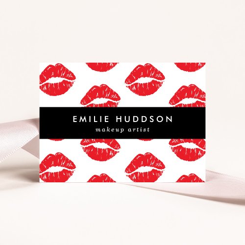 Red Lips Kiss Pattern Of Lips Makeup Artist Business Card