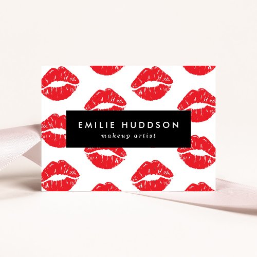 Red Lips Kiss Pattern Of Lips Makeup Artist Business Card