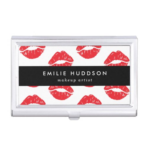 Red Lips Kiss Pattern Of Lips Makeup Artist Business Card Case