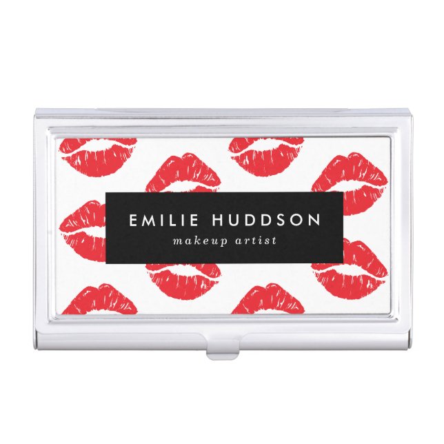 Red Lips, Kiss, Pattern Of Lips, Makeup Artist Business Card Case (Front)