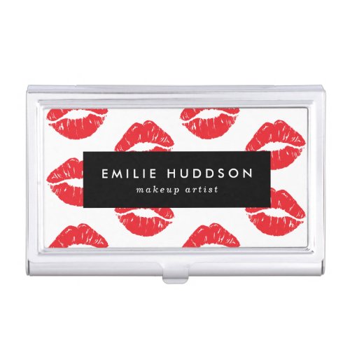 Red Lips Kiss Pattern Of Lips Makeup Artist Business Card Case