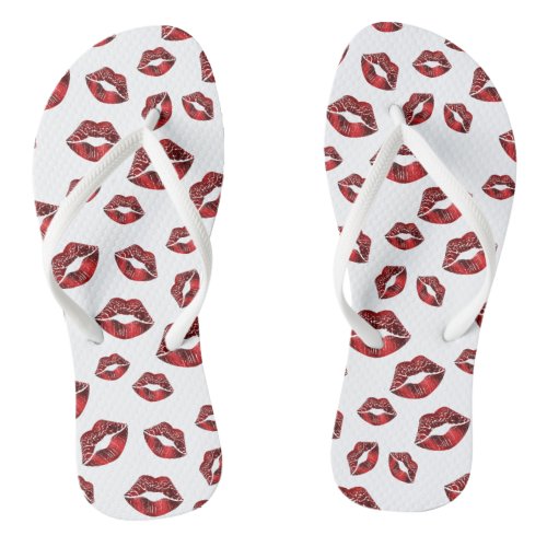 Red Lips Kiss Pattern Unisex Flip Flops