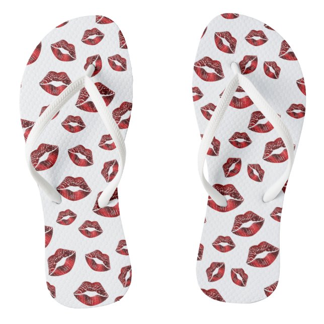 Red Lips Kiss Pattern Unisex Flip Flops (Footbed)