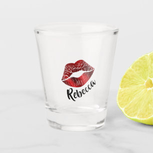 Red Lips Kiss Personalised Shot Glass