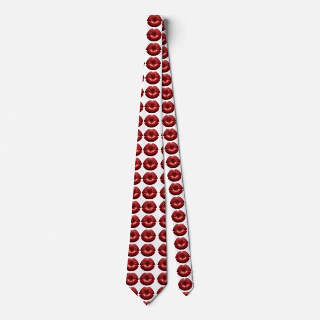Red Lips Kiss Print Neck Tie (Front)