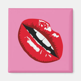 red lips kiss retro 80's design fridge magnet