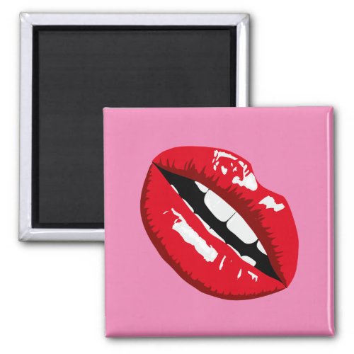 red lips kiss retro 80s design fridge magnet